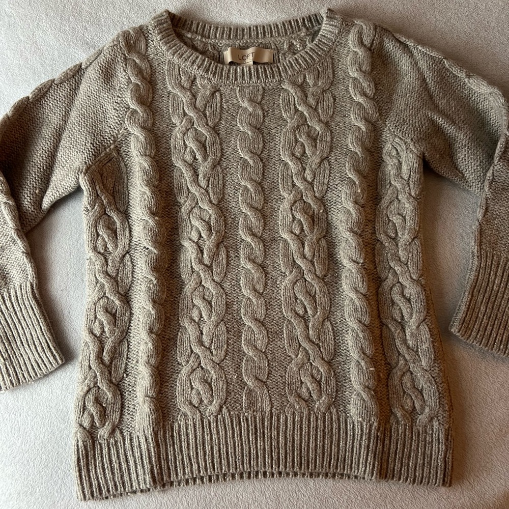 LOFT Cable Knit Sweater - Silver/Gray
